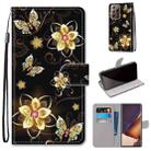 For Samsung Galaxy Note 20 Ultra Coloured Drawing Cross Texture Horizontal Flip PU Leather Case with Holder & Card Slots & Wallet & Lanyard(Gold Diamond Butterfly) - 1