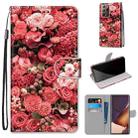 For Samsung Galaxy Note 20 Ultra Coloured Drawing Cross Texture Horizontal Flip PU Leather Case with Holder & Card Slots & Wallet & Lanyard(Pink Rose Garden) - 1