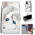 For Samsung Galaxy Note 20 Ultra Coloured Drawing Cross Texture Horizontal Flip PU Leather Case with Holder & Card Slots & Wallet & Lanyard(White Kitten) - 1