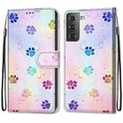 For Samsung Galaxy S21 5G Coloured Drawing Cross Texture Horizontal Flip PU Leather Case with Holder & Card Slots & Wallet & Lanyard(Footprint Water Drops) - 2