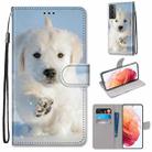 For Samsung Galaxy S21 5G Coloured Drawing Cross Texture Horizontal Flip PU Leather Case with Holder & Card Slots & Wallet & Lanyard(Snow Puppy) - 1