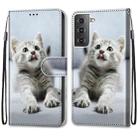 For Samsung Galaxy S21 5G Coloured Drawing Cross Texture Horizontal Flip PU Leather Case with Holder & Card Slots & Wallet & Lanyard(Small Gray Cat) - 2
