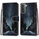 For Samsung Galaxy S21 5G Coloured Drawing Cross Texture Horizontal Flip PU Leather Case with Holder & Card Slots & Wallet & Lanyard(Mountain Road Starry Sky) - 2