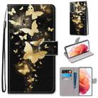 For Samsung Galaxy S21 5G Coloured Drawing Cross Texture Horizontal Flip PU Leather Case with Holder & Card Slots & Wallet & Lanyard(Golden Butterfly Group) - 1