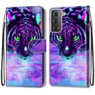 For Samsung Galaxy S21 5G Coloured Drawing Cross Texture Horizontal Flip PU Leather Case with Holder & Card Slots & Wallet & Lanyard(Tiger Drinking Water) - 2