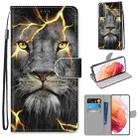 For Samsung Galaxy S21 5G Coloured Drawing Cross Texture Horizontal Flip PU Leather Case with Holder & Card Slots & Wallet & Lanyard(Fission Lion) - 1