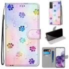 For Samsung Galaxy S21+ 5G Coloured Drawing Cross Texture Horizontal Flip PU Leather Case with Holder & Card Slots & Wallet & Lanyard(Footprint Water Drops) - 1