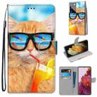 For Samsung Galaxy S21 Ultra 5G Coloured Drawing Cross Texture Horizontal Flip PU Leather Case with Holder & Card Slots & Wallet & Lanyard(Cat Drinking Soda) - 1