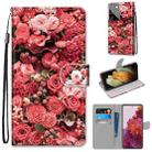 For Samsung Galaxy S21 Ultra 5G Coloured Drawing Cross Texture Horizontal Flip PU Leather Case with Holder & Card Slots & Wallet & Lanyard(Pink Rose Garden) - 1