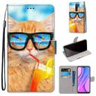 For Xiaomi Redmi 9 Coloured Drawing Cross Texture Horizontal Flip PU Leather Case with Holder & Card Slots & Wallet & Lanyard(Cat Drinking Soda) - 1