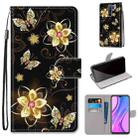 For Xiaomi Redmi 9 Coloured Drawing Cross Texture Horizontal Flip PU Leather Case with Holder & Card Slots & Wallet & Lanyard(Gold Diamond Butterfly) - 1