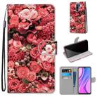 For Xiaomi Redmi 9 Coloured Drawing Cross Texture Horizontal Flip PU Leather Case with Holder & Card Slots & Wallet & Lanyard(Pink Rose Garden) - 1