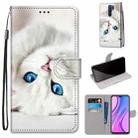 For Xiaomi Redmi 9 Coloured Drawing Cross Texture Horizontal Flip PU Leather Case with Holder & Card Slots & Wallet & Lanyard(White Kitten) - 1