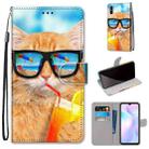 For Xiaomi Redmi 9A Coloured Drawing Cross Texture Horizontal Flip PU Leather Case with Holder & Card Slots & Wallet & Lanyard(Cat Drinking Soda) - 1