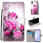 For Xiaomi Redmi 9A Coloured Drawing Cross Texture Horizontal Flip PU Leather Case with Holder & Card Slots & Wallet & Lanyard(Wild Rose) - 1