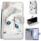 For Xiaomi Redmi 9A Coloured Drawing Cross Texture Horizontal Flip PU Leather Case with Holder & Card Slots & Wallet & Lanyard(White Kitten) - 1