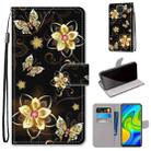 For Xiaomi Redmi 10X 4G / Note 9 Coloured Drawing Cross Texture Horizontal Flip PU Leather Case with Holder & Card Slots & Wallet & Lanyard(Gold Diamond Butterfly) - 1