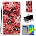 For Xiaomi Redmi 10X 4G / Note 9 Coloured Drawing Cross Texture Horizontal Flip PU Leather Case with Holder & Card Slots & Wallet & Lanyard(Pink Rose Garden) - 1