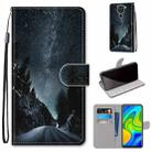 For Xiaomi Redmi 10X 4G / Note 9 Coloured Drawing Cross Texture Horizontal Flip PU Leather Case with Holder & Card Slots & Wallet & Lanyard(Mountain Road Starry Sky) - 1