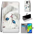 For Xiaomi Redmi 10X 4G / Note 9 Coloured Drawing Cross Texture Horizontal Flip PU Leather Case with Holder & Card Slots & Wallet & Lanyard(White Kitten) - 1