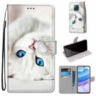 For Xiaomi Redmi 10X 5G / 10X Pro 5G Coloured Drawing Cross Texture Horizontal Flip PU Leather Case with Holder & Card Slots & Wallet & Lanyard(White Kitten) - 1