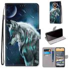 For Nokia 5.3 Coloured Drawing Cross Texture Horizontal Flip PU Leather Case with Holder & Card Slots & Wallet & Lanyard(Pensive Wolf) - 1