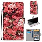 For Nokia 5.3 Coloured Drawing Cross Texture Horizontal Flip PU Leather Case with Holder & Card Slots & Wallet & Lanyard(Pink Rose Garden) - 1