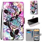 For Nokia 5.3 Coloured Drawing Cross Texture Horizontal Flip PU Leather Case with Holder & Card Slots & Wallet & Lanyard(Color Bottom Hollow Flower) - 1