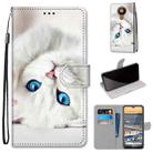 For Nokia 5.3 Coloured Drawing Cross Texture Horizontal Flip PU Leather Case with Holder & Card Slots & Wallet & Lanyard(White Kitten) - 1