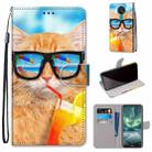 For Nokia 7.2 Coloured Drawing Cross Texture Horizontal Flip PU Leather Case with Holder & Card Slots & Wallet & Lanyard(Cat Drinking Soda) - 1