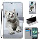 For Nokia 7.2 Coloured Drawing Cross Texture Horizontal Flip PU Leather Case with Holder & Card Slots & Wallet & Lanyard(Small Gray Cat) - 1