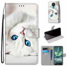 For Nokia 7.2 Coloured Drawing Cross Texture Horizontal Flip PU Leather Case with Holder & Card Slots & Wallet & Lanyard(White Kitten) - 1