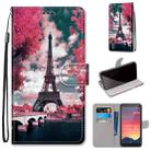 For Nokia C2 Coloured Drawing Cross Texture Horizontal Flip PU Leather Case with Holder & Card Slots & Wallet & Lanyard(Pink Flower Tower Bridge) - 1