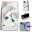 For ZTE Axon 11 5G Coloured Drawing Cross Texture Horizontal Flip PU Leather Case with Holder & Card Slots & Wallet & Lanyard(White Kitten) - 1