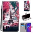 For ZTE Axon 11 SE 5G Coloured Drawing Cross Texture Horizontal Flip PU Leather Case with Holder & Card Slots & Wallet & Lanyard(Pink Flower Tower Bridge) - 1