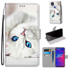For ZTE Axon 11 SE 5G Coloured Drawing Cross Texture Horizontal Flip PU Leather Case with Holder & Card Slots & Wallet & Lanyard(White Kitten) - 1