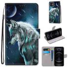 For iPhone 12 mini Coloured Drawing Cross Texture Horizontal Flip Leather Case with Holder & Card Slots & Wallet & Lanyard(Contemplative Wolf) - 1