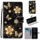 For iPhone 12 / 12 Pro Coloured Drawing Cross Texture Horizontal Flip PU Leather Case with Holder & Card Slots & Wallet & Lanyard(Gold Diamond Butterfly) - 1