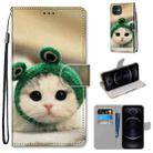 For iPhone 12 / 12 Pro Coloured Drawing Cross Texture Horizontal Flip PU Leather Case with Holder & Card Slots & Wallet & Lanyard(Frog Kitten) - 1