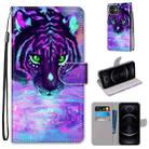 For iPhone 12 / 12 Pro Coloured Drawing Cross Texture Horizontal Flip PU Leather Case with Holder & Card Slots & Wallet & Lanyard(Tiger Drinking Water) - 1