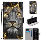 For iPhone 12 / 12 Pro Coloured Drawing Cross Texture Horizontal Flip PU Leather Case with Holder & Card Slots & Wallet & Lanyard(Fission Lion) - 1