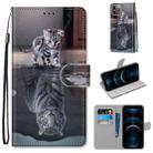 For iPhone 12 Pro Max Coloured Drawing Cross Texture Horizontal Flip PU Leather Case with Holder & Card Slots & Wallet & Lanyard(Cat Becomes Tiger) - 1