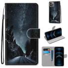 For iPhone 12 Pro Max Coloured Drawing Cross Texture Horizontal Flip PU Leather Case with Holder & Card Slots & Wallet & Lanyard(Mountain Road Starry Sky) - 1