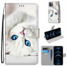 For iPhone 12 Pro Max Coloured Drawing Cross Texture Horizontal Flip PU Leather Case with Holder & Card Slots & Wallet & Lanyard(White Kitten) - 1