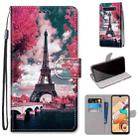 For LG K41S / K51S Coloured Drawing Cross Texture Horizontal Flip PU Leather Case with Holder & Card Slots & Wallet & Lanyard(Pink Flower Tower Bridge) - 1