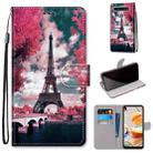 For LG K61 Coloured Drawing Cross Texture Horizontal Flip PU Leather Case with Holder & Card Slots & Wallet & Lanyard(Pink Flower Tower Bridge) - 1