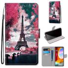 For LG Velvet Coloured Drawing Cross Texture Horizontal Flip PU Leather Case with Holder & Card Slots & Wallet & Lanyard(Pink Flower Tower Bridge) - 1