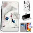 For LG Velvet Coloured Drawing Cross Texture Horizontal Flip PU Leather Case with Holder & Card Slots & Wallet & Lanyard(White Kitten) - 1