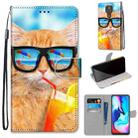 For Motorola Moto E7 Plus / G9 Play / G9 Coloured Drawing Cross Texture Horizontal Flip PU Leather Case with Holder & Card Slots & Wallet & Lanyard(Cat Drinking Soda) - 1