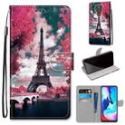 For Motorola Moto E7 Plus / G9 Play / G9 Coloured Drawing Cross Texture Horizontal Flip PU Leather Case with Holder & Card Slots & Wallet & Lanyard(Pink Flower Tower Bridge) - 1